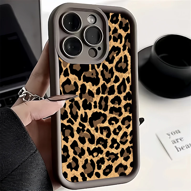 Fashion Retro Leopard Print Phone Case For iPhone 11 12 13 14 15 16 Pro Max X XR XS 7 8 Plus Shockproof Silicone Soft Back Cover