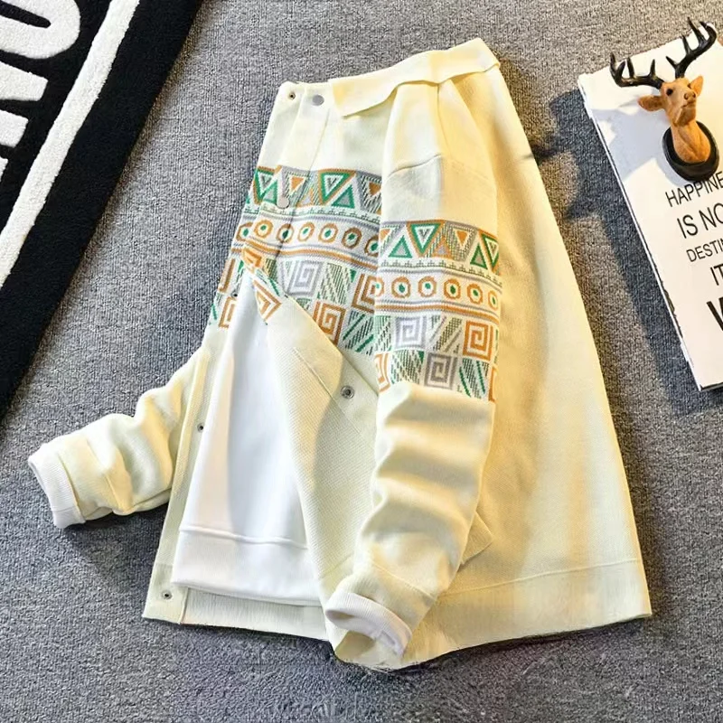 

Retro American Knitted Open Cardigan Jaet for Men Autumn Winter Ethnic Sle Tassel Splicing Vintage Collar Jaet