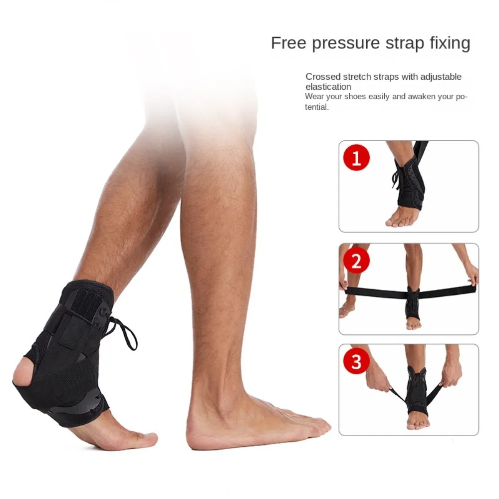 Plastic Nylon Pressure Belt Ankle Support Brace Black Adjustable Ankle Wrap Protector Breathable Lace Up Foot Stabilizer