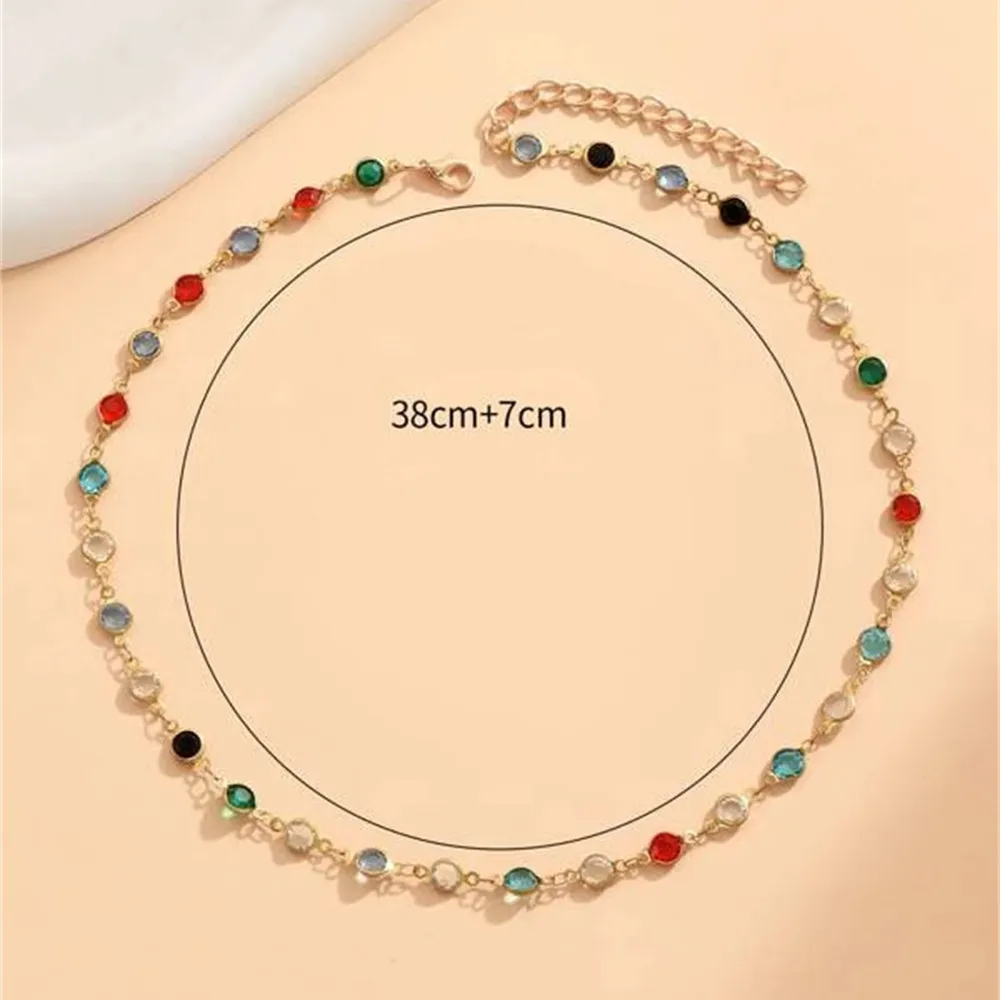 2022 Boho Fashion Vintage Color Crystal Chain Choker Necklace For Women Female Girl Gift Simple Baroque Collar Jewelry Wholesale