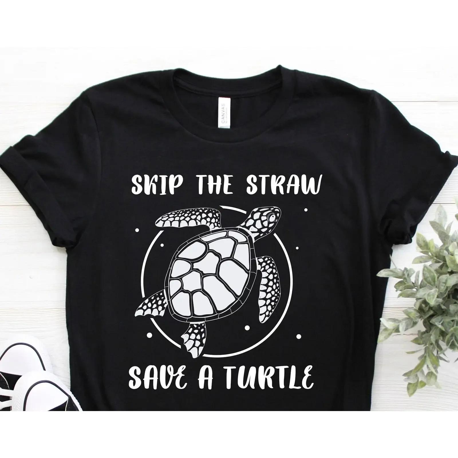 Skip The Straw Save A Turtle T Shirt Ocean Animal Lover Environmental  vintage Washed Breathable Slightly Top For Everyday Wear