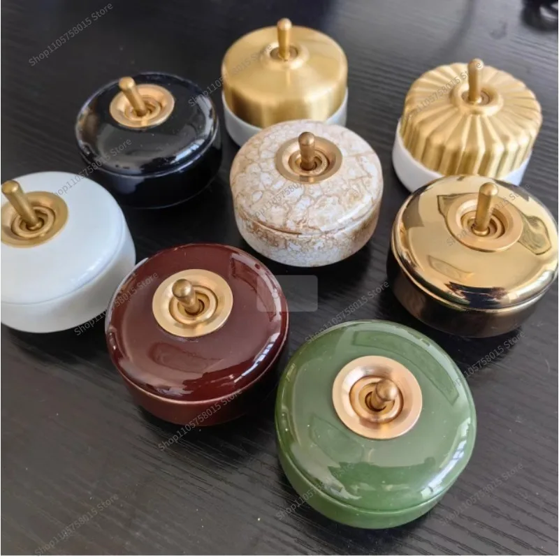 For retro brass ceramic base hand dial circular switch single open double control medieval dial white