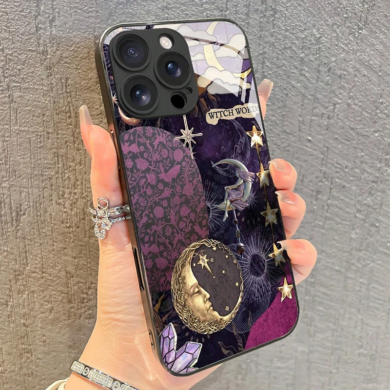 Sun and Moon God Tempered Glass Phone Case For iPhone 17 16 15 14 13 12 11 Pro Max 17Air 16E 7 8 Plus XR XS X Shockproof Cover