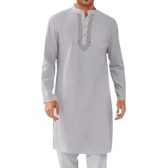 Abito da uomo Abaya Kimono musulmano Dishdasha Modesto islamico Ramadan Ricamo Preghiera Dubai Abaya Caftano Marocco Maschio Jubba Thobe