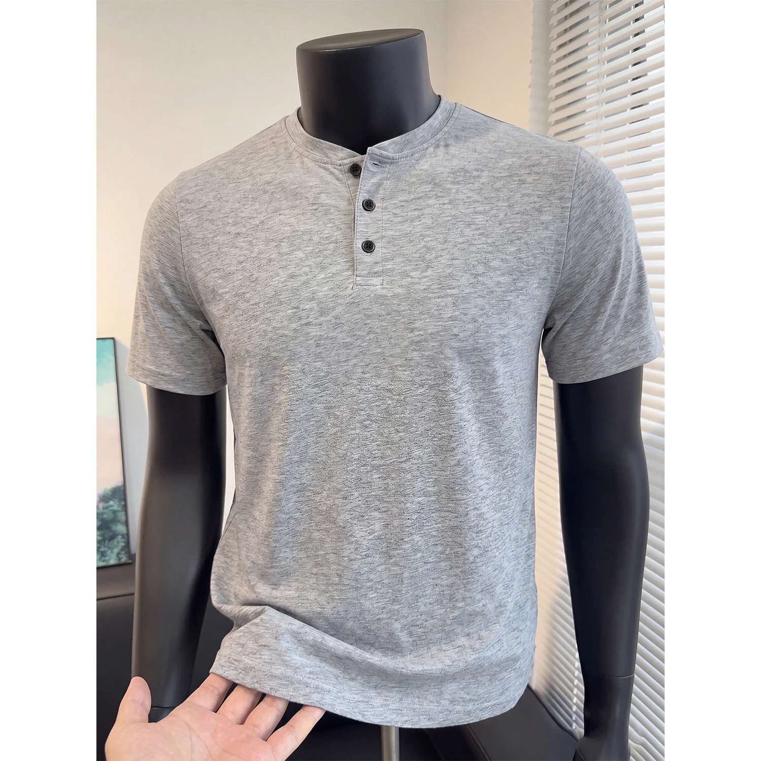 Men's Vintage Henley Shirt Short Sleeve High Stretch Athletic Muscle Tee Tailored Broad Shoulder Casual Summer Breathable Tops