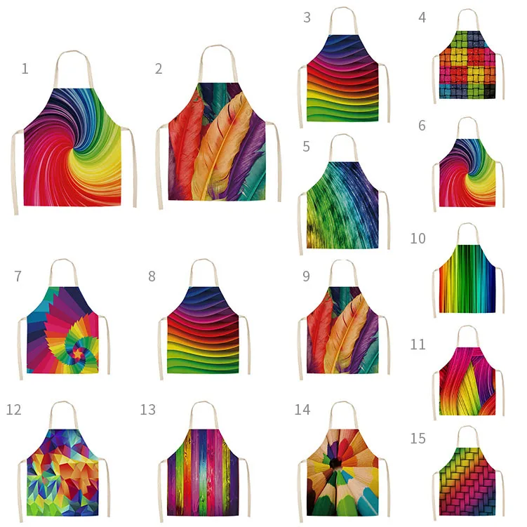 1Pcs Kitchen Apron Rainbow Colorful Geometric Printed Sleeve