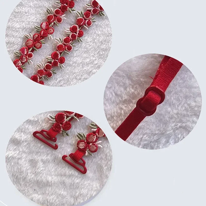 

1 пара кружевных женских бюстгальтеров с милыми цветами, вязаный крючком, противоскользящий эластичный регулируемый ремень, бретели для свадебного платья