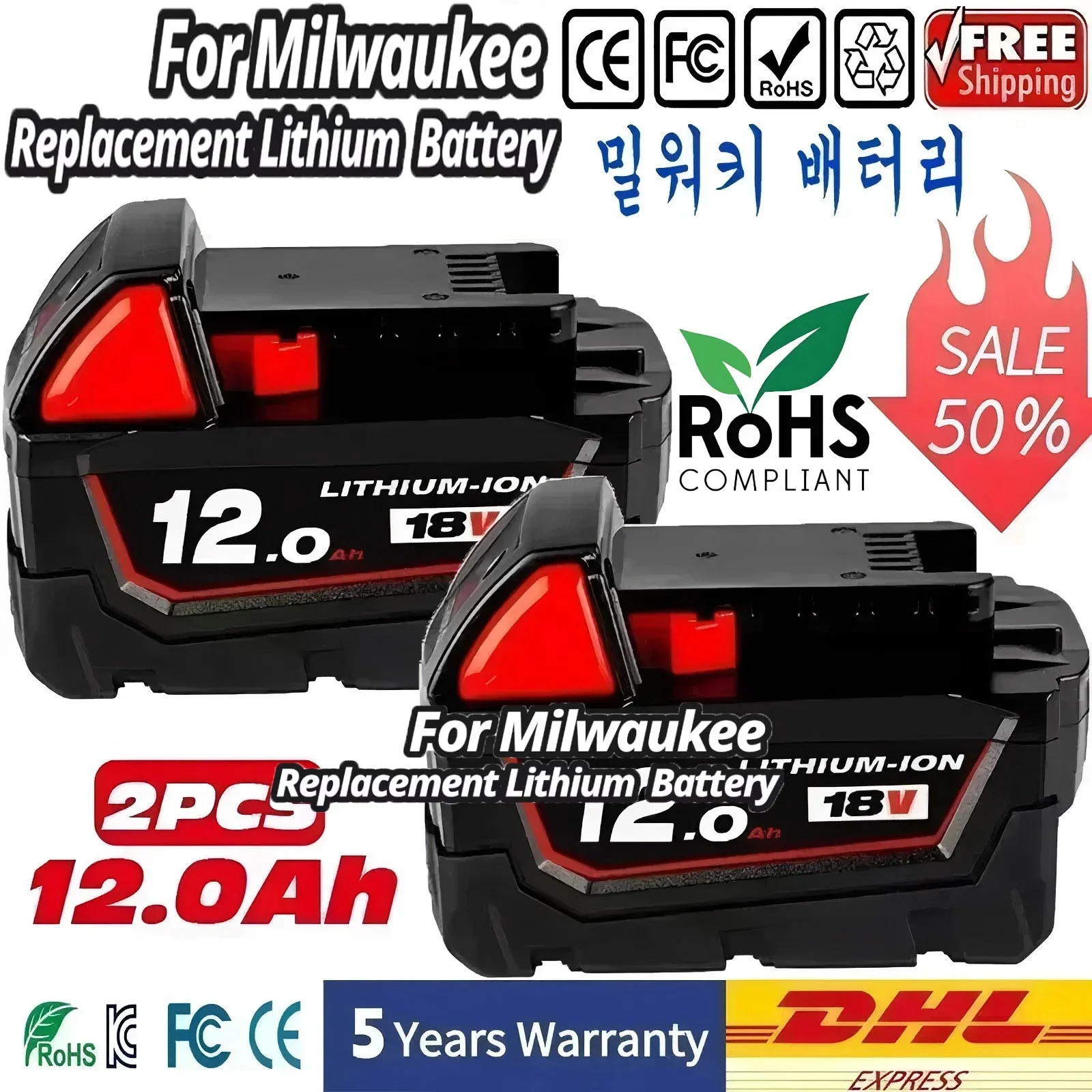 

6000mAH/9000mAH For Milwaukee M18 18V Replacement For Milwaukee M18B5 XC Li-ion battery 48-11-1815 48-11-1850 2604-22 2604-20