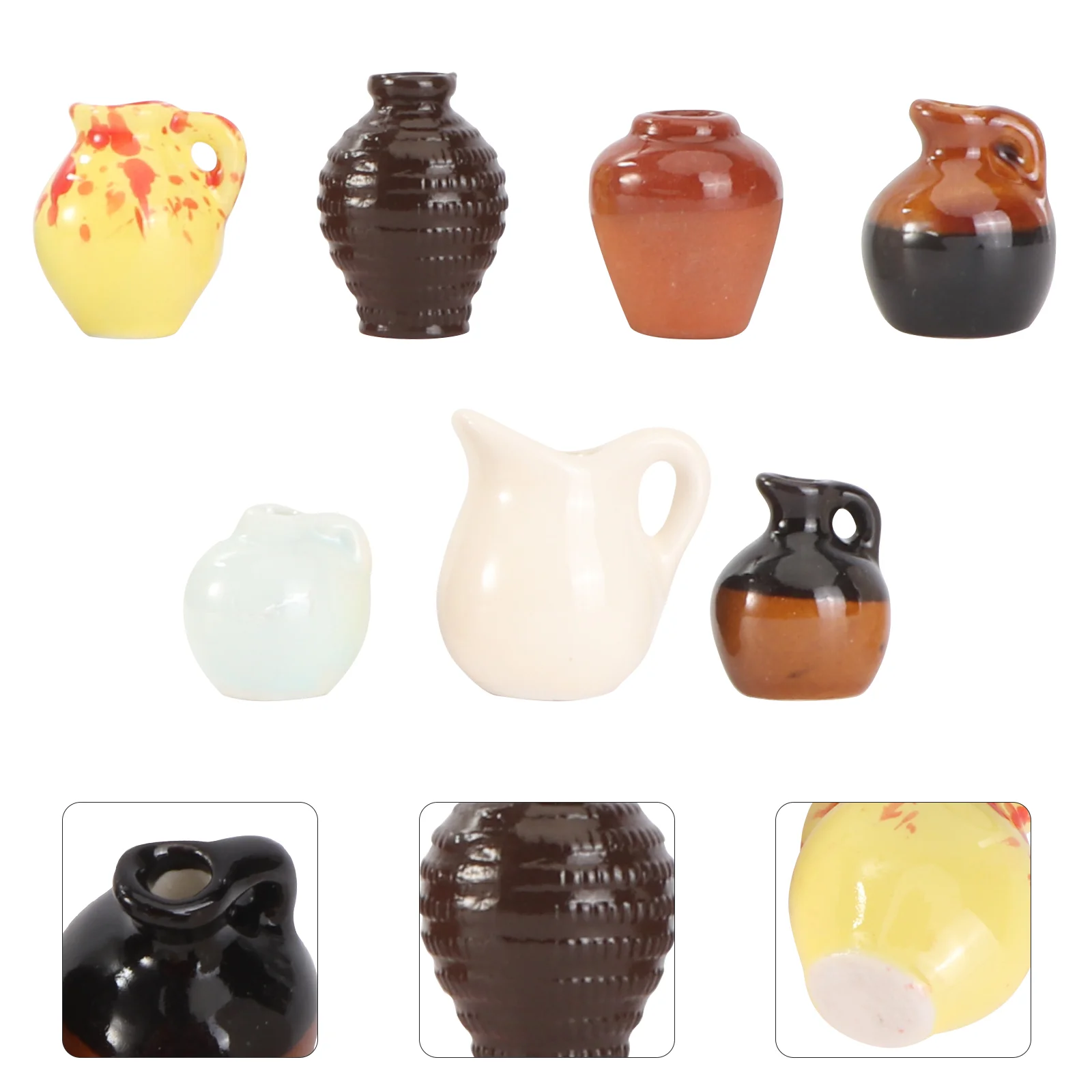7 Pcs Decoration Mini Pocket Vase House Props Micro Landscape Clay Flower Pottery Miniature Ceramic