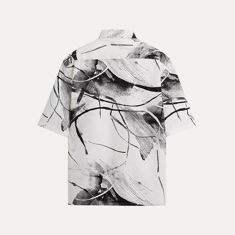 

Spring 2025 Men's Faion Cool Feeling Print ort Sve Bubble irt Stand Fit Regular Thin Four Seasons Universal