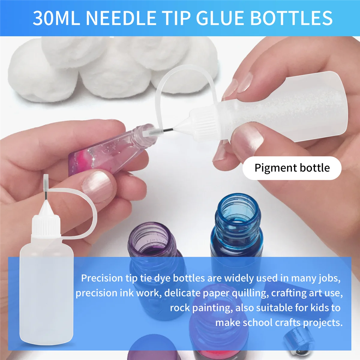 High-end 10Pcs 30Ml Plastic Squeezable Tip Applicator Bottle Refillable Dropper Bottles with Needle Tip Caps for Glue DIY