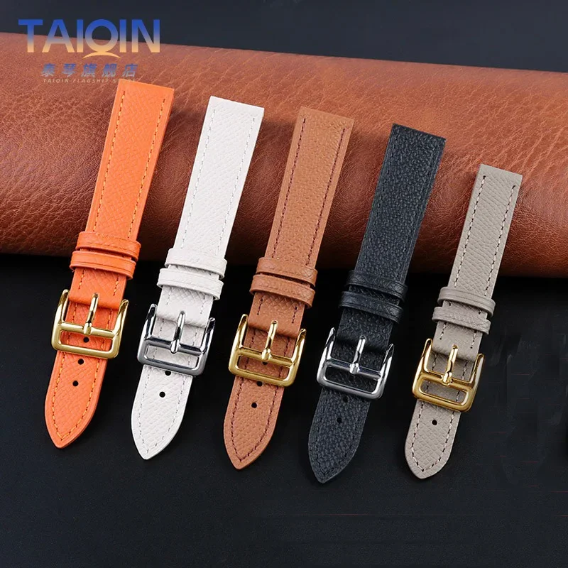 Watch Band For Hermes H Genuine Leather Watch Band HOUR Series Square Dial Thin Orange Cowhide Watch Band 14mm 16mm 18mm