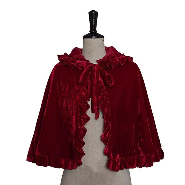 Capa de terciopelo estilo Lolita para mujer, abrigo corto liso gótico Vintage con capucha, prendas de vestir, cárdigan informal de moda coreana, Chic