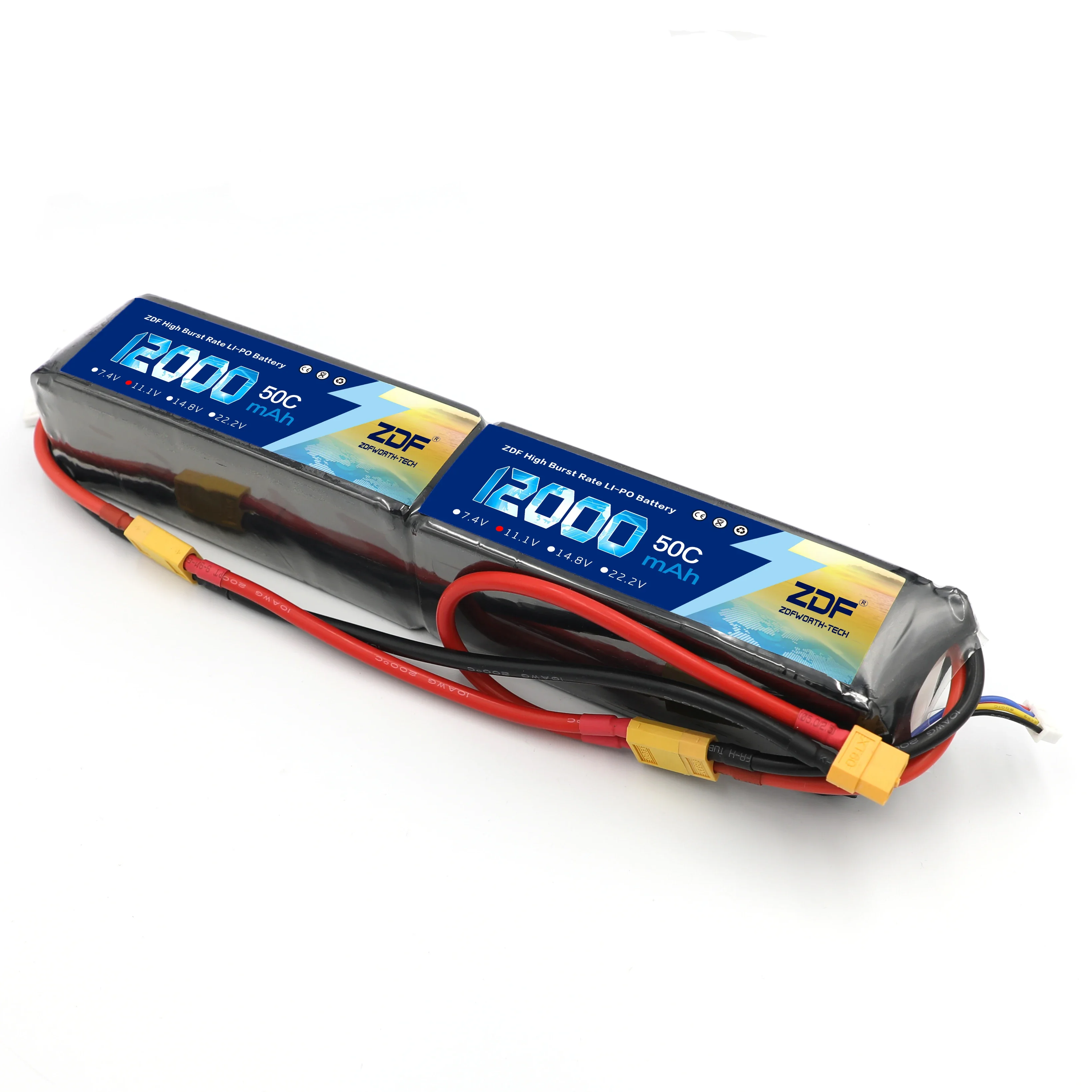 ZDF RC Lipo 6S แบตเตอรี่ 22.2V 12000mAh (2x3S 11.1v 6000mAh 50C) 50C Burst 100C สําหรับเฮลิคอปเตอร์ RC Drone Quadcopter 5.0 /5