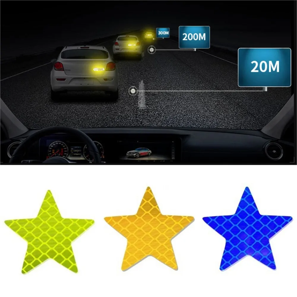 10PCS Star Shape Reflective Reflector Sticker Self Adhesive Safety Warning Conspicuity Tape for Car Truck Motorcycle Trailer