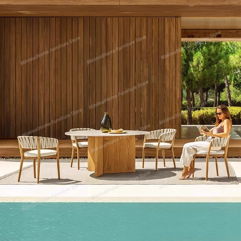 

Modern Restaurant Garden Chairs Balcony Hotel Lawn Leisure Garden Chairs Waterproof Wood Furniture Cadeira De Jardim MHSF