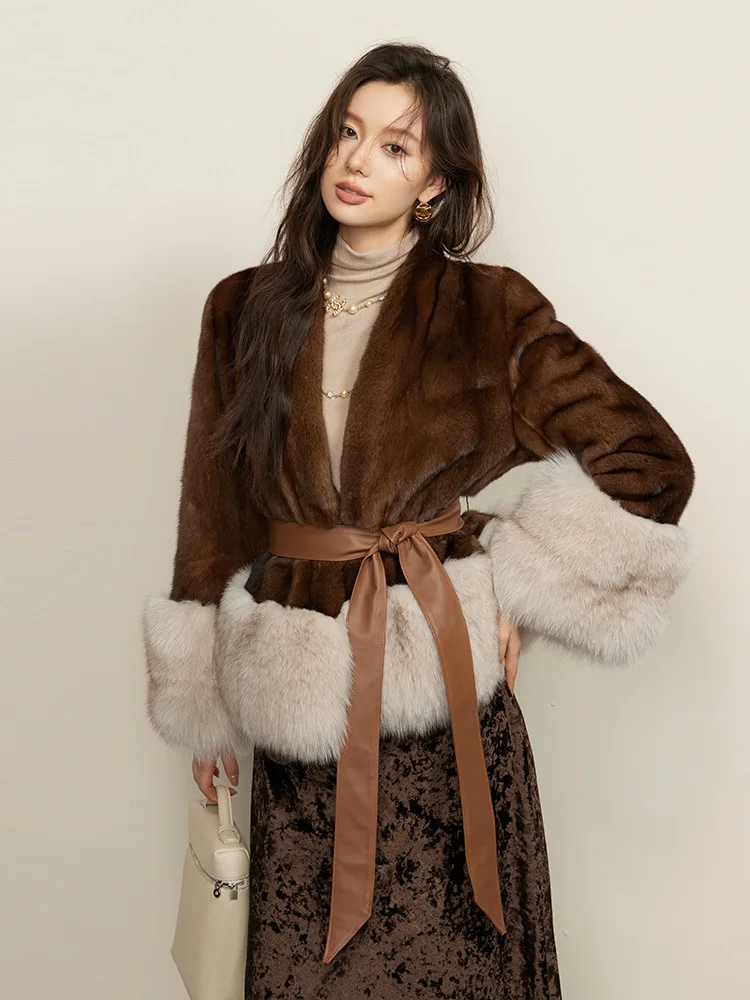 UMI MAO Kaidi Luolan violet étiquette Grade entier vison manteau de fourrure femmes minceur fourrure de renard poignets automne hiver fourrure veste