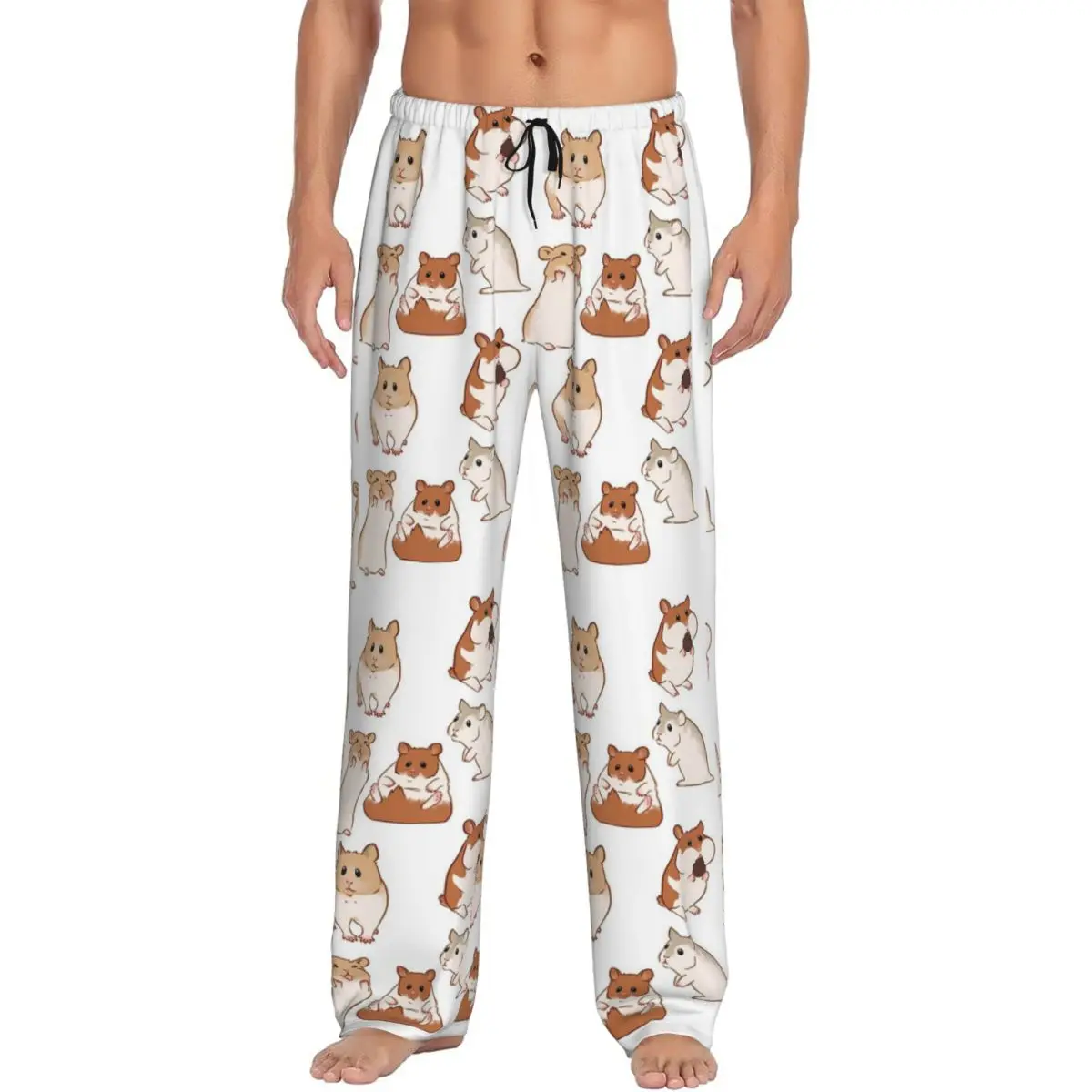 Custom Cute Hamster Pattern Pajama Pants Men Sleepwear Sleep Lounge Bottoms with Pockets