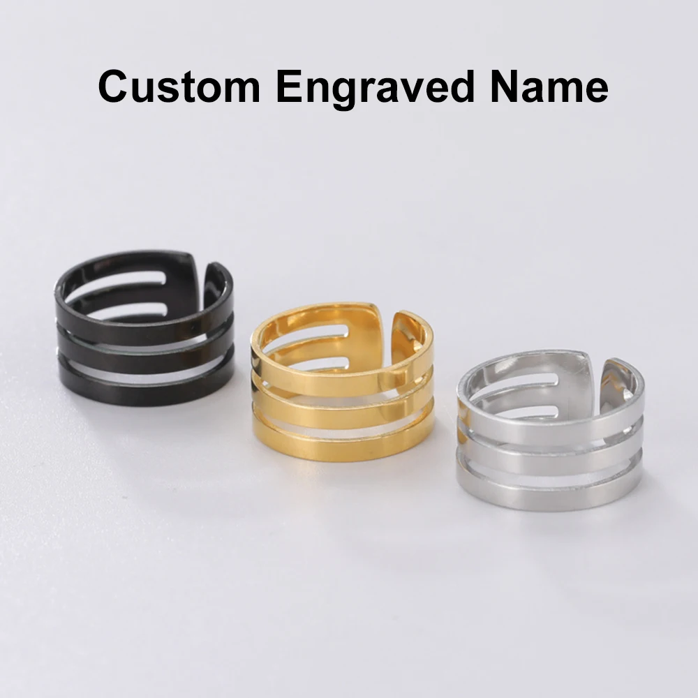 My Shape Custom Engraved Name Rings Couple Promise Family Rings Personalised 1-3 Names Rings Stainless Steel Customized Jewelry