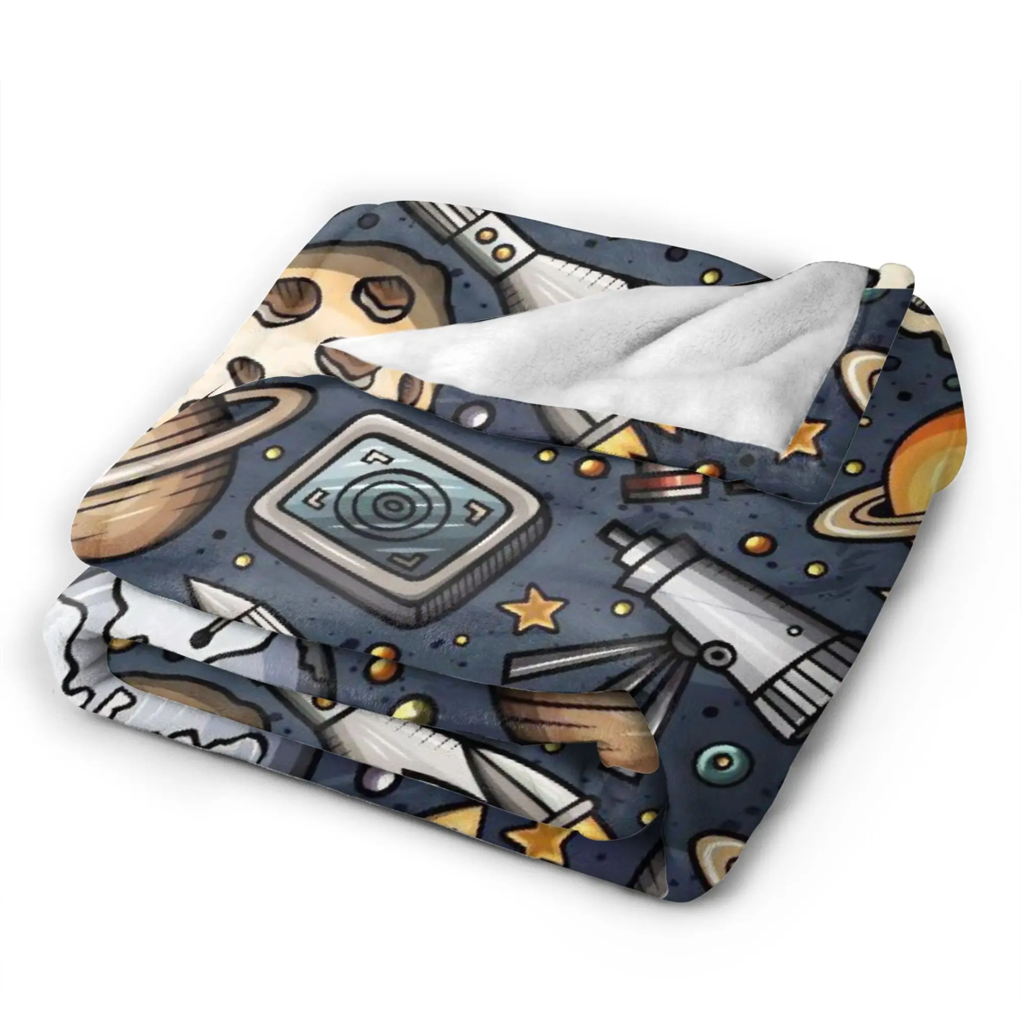 Space Planets Rockets  Super Soft Blanket  Kids Plush Bedding Throws Funny Home Decor Flannel Bedspread Sofa Bed Cover