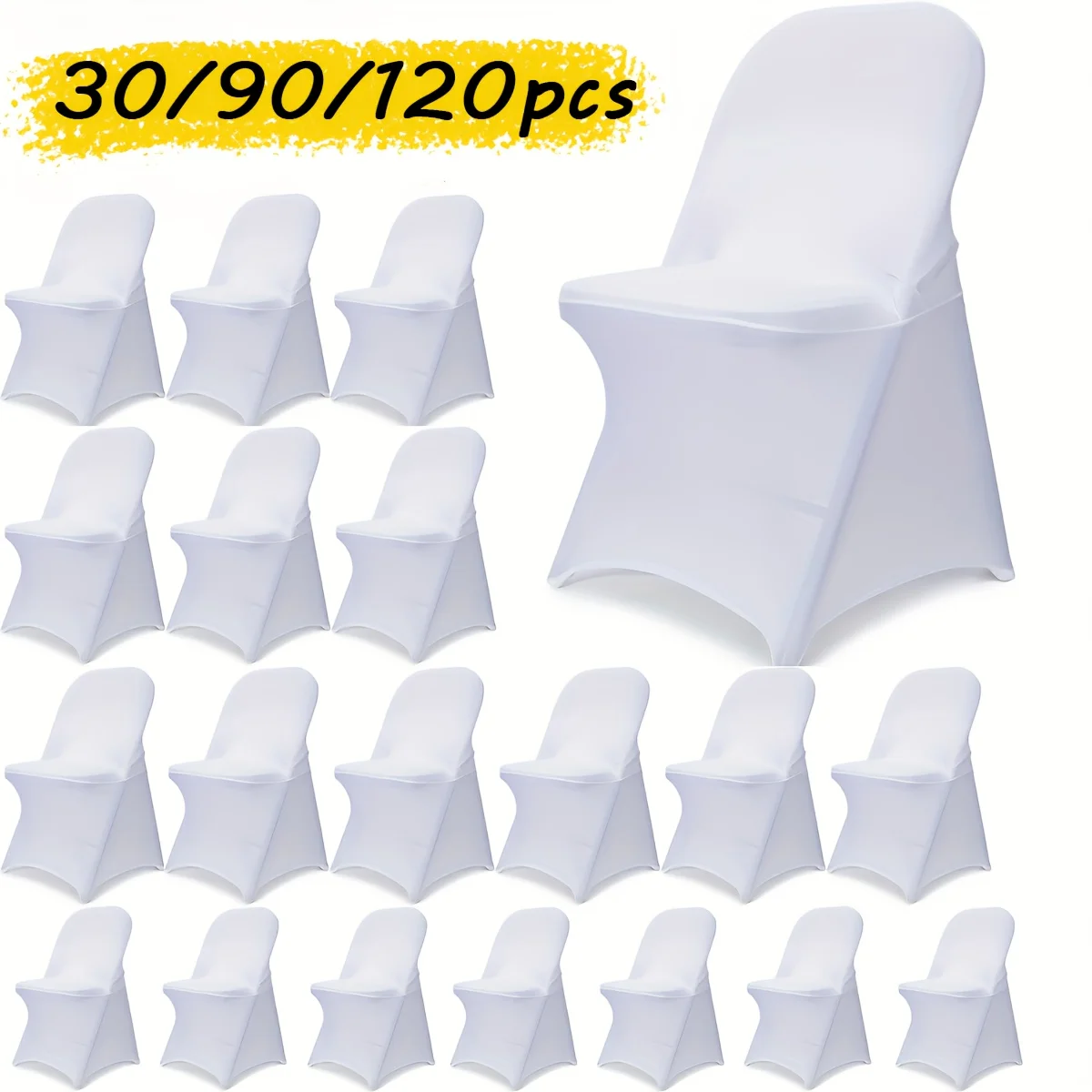 

30/90/120pcs of Spandex Folding Chair Covers, Enhanced Stretchy Elastic Chair Covers for Weddings, Holidays, Banquets, Parties,