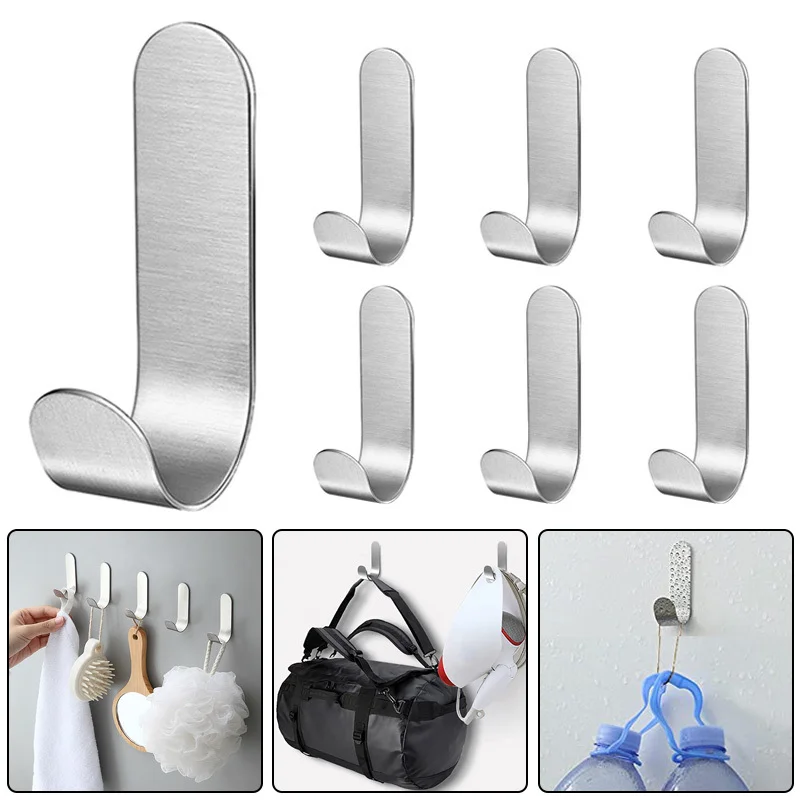 5/1PCS Strong Stainless Steel Self-Adhesive Hooks Waterproof Sticky Hooks Hanging Bathroom Towel Keys Kitchen Bathroom Hooks