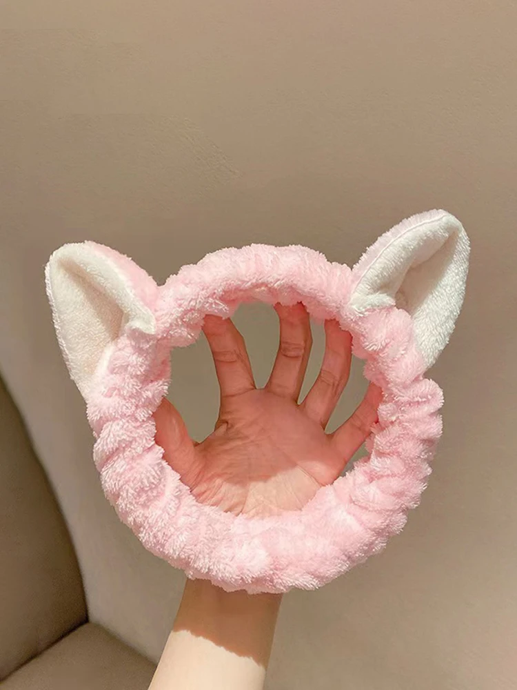Haarband Katze Korallen Plüsch Stirnband Niedliche Weiche Haarschleife Stirnband Haarband Waschen Gesicht Make-Up Stirnband Verband Mädchen Zubehör – Detail 5
