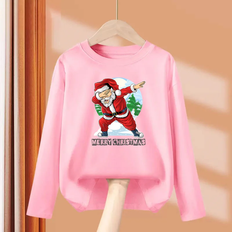 Santa Claus Long Sleeved T-Shirt for Childrens Christmas Clothing Baby Boys Girls Casual Tops Tees 3-14T