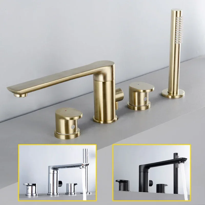 Rotating bathtub faucet Cylinder side bathroom All copper split four-piece rain shower hot and cold