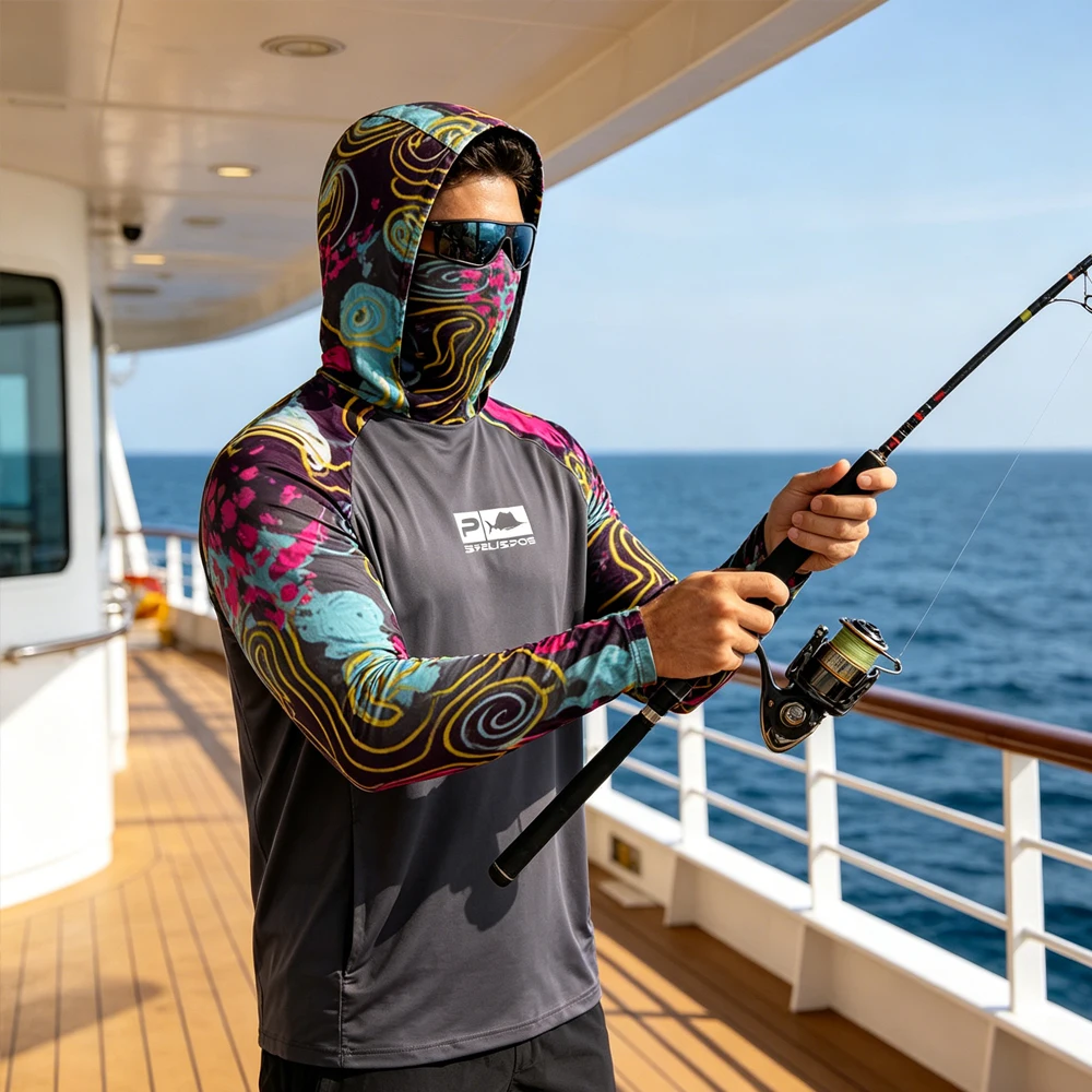 

Men's Hoodies Summer Fishing Shirts Long Sleeve UPF 50+ Rash Guard Fishing Sailing Top Wear for Water Sport Fishing Touring