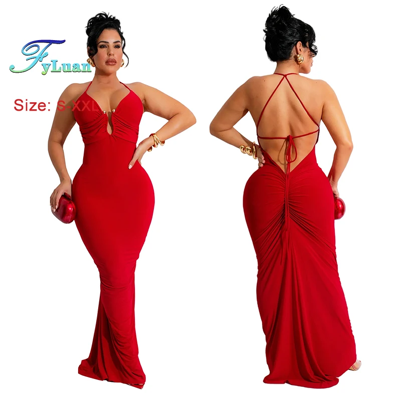 Spitze Up Tiefem V-ausschnitt Frauen Fischschwanz Kleid Einfarbig Passende Hohe Taille Temperament Lange Kleider Für Frauen Abend Prom Kleidung