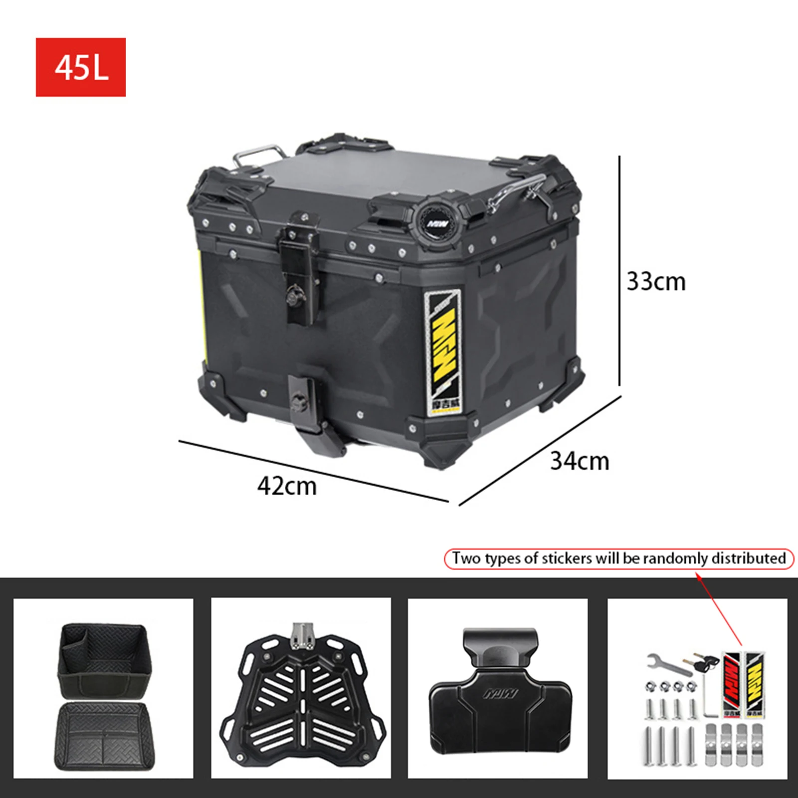 

Универсальный 45л задний ящик для мотоцикла, алюминиевый хвостовой ящик, чехол для инструментов, водонепроницаемый багажник для мотоцикла, коробка для шлема с основанием кронштейна
