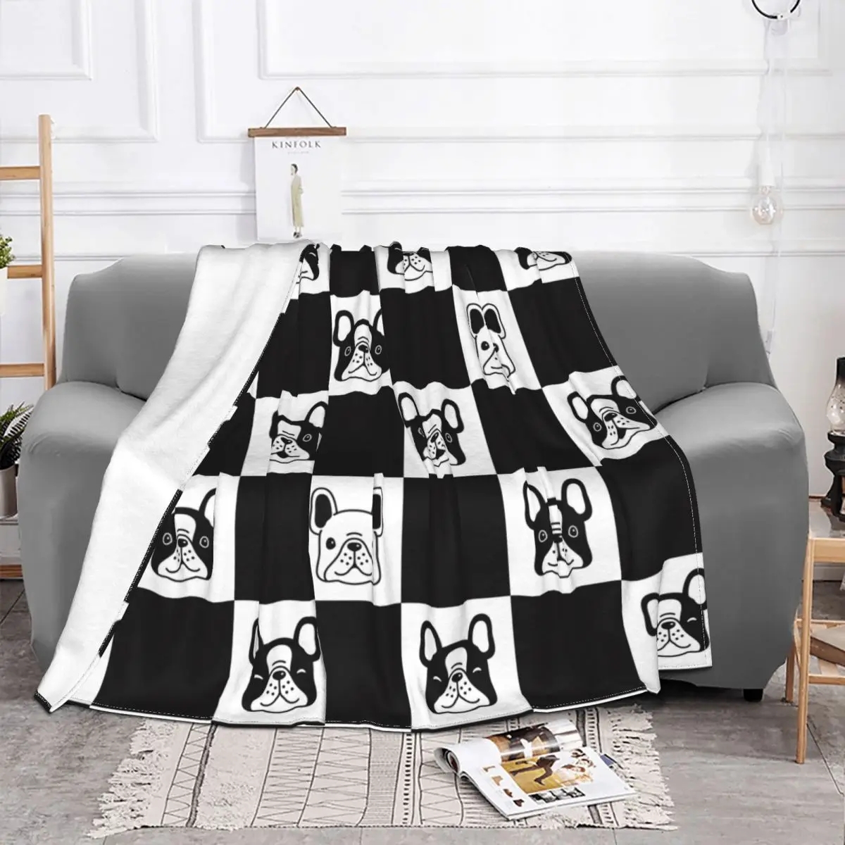 Dog Pattern Blankets French Bulldog Plush Funny Warm Throw Blanket for Coverlet Summer