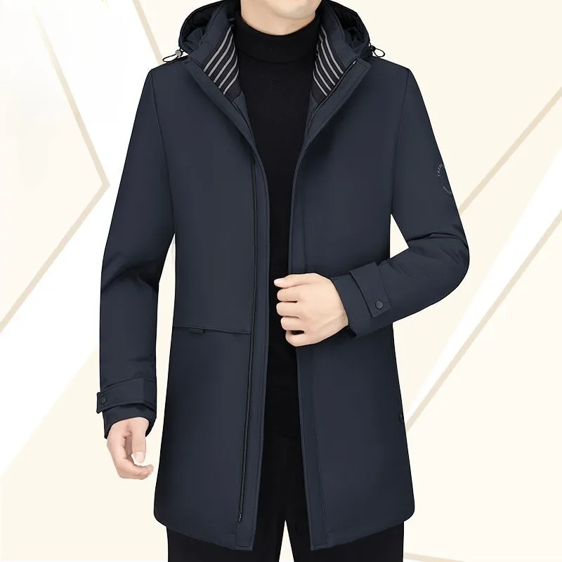 2023 New Men Down Jacket Winter Coat Mid-length Loose Removable Inner Liner Parkas Thicken Warm Outwear Hooded Overcoat