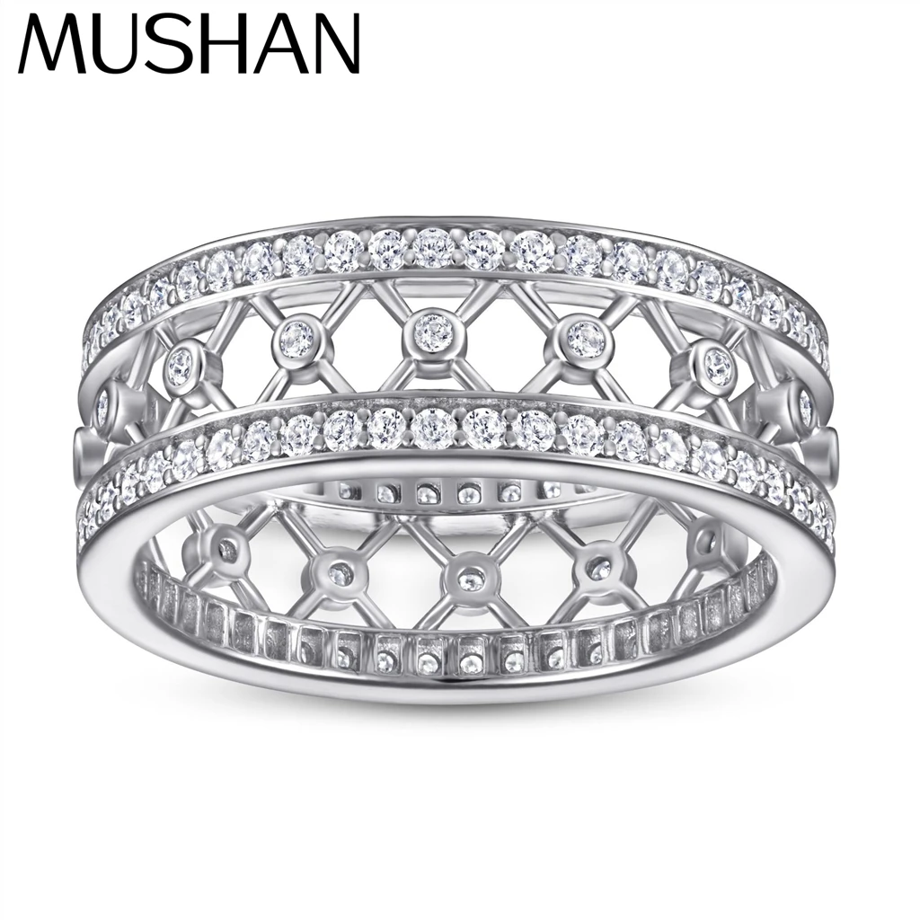 MuShan Jewelry 925 Sterling Silver Rings Bands Rings Bands Ring 7A Cubic Zirconia Birthday Anniversary Rings Bands  Women Gift