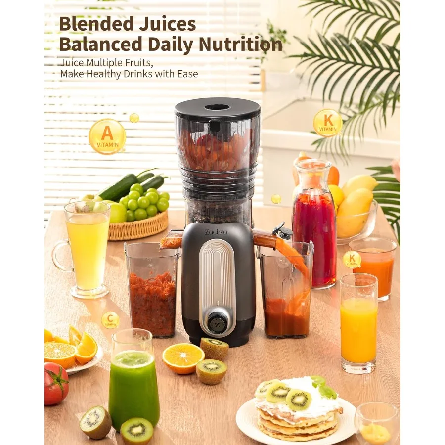 آلات عصارة بالضغط البارد مع مزلق تغذية كبير 5.8 للخضروات والفواكه بالكامل تكنولوجيا المضغ البطيء تضمن ارتفاع J