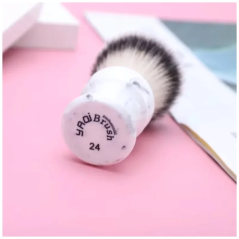 YAQI Mens Fashion Simple Solid Color Mens Wet Shaving Brushes 24MM Everest White Marble Synthetic Hair Travel Shaving Brush