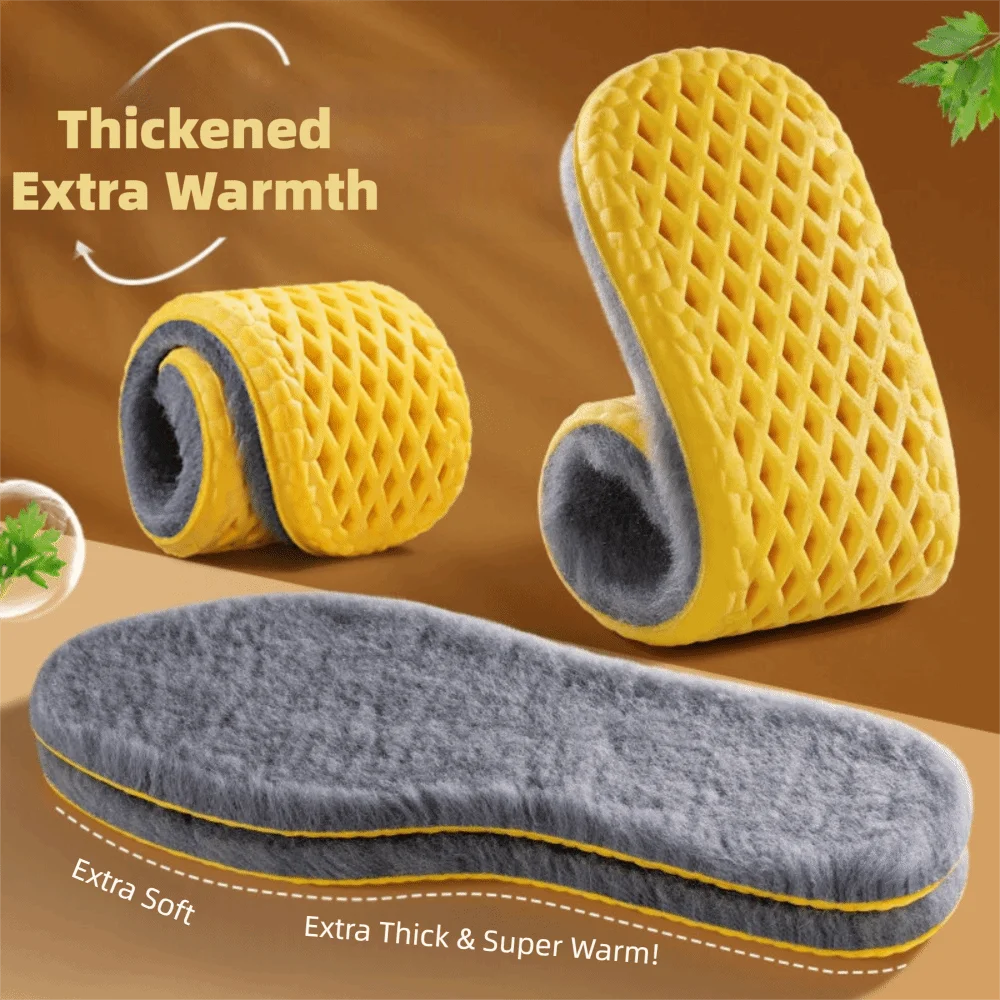 1pair Soft Thicken Cashmere Snow Boots Insoles Warm Self Heated Warm Insoles Ultra Soft Sweat Absorbing Thermal Shoe Pads Women
