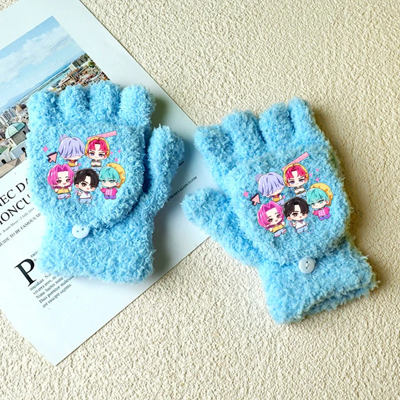 KPop شيطان الصيادين Kawaii قفازات قطيفة للبنين بنات أنيمي الكرتون لطيف القفازات الأطفال الشتاء موضة قفازات دافئة هدايا الاطفال #5