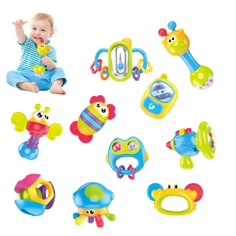 Rattle Toy Set 10PCS Sensory Teether Toys Learning Activities Early Development Toy for Kids Ages 0-3 Enhance Fine Motor Skills