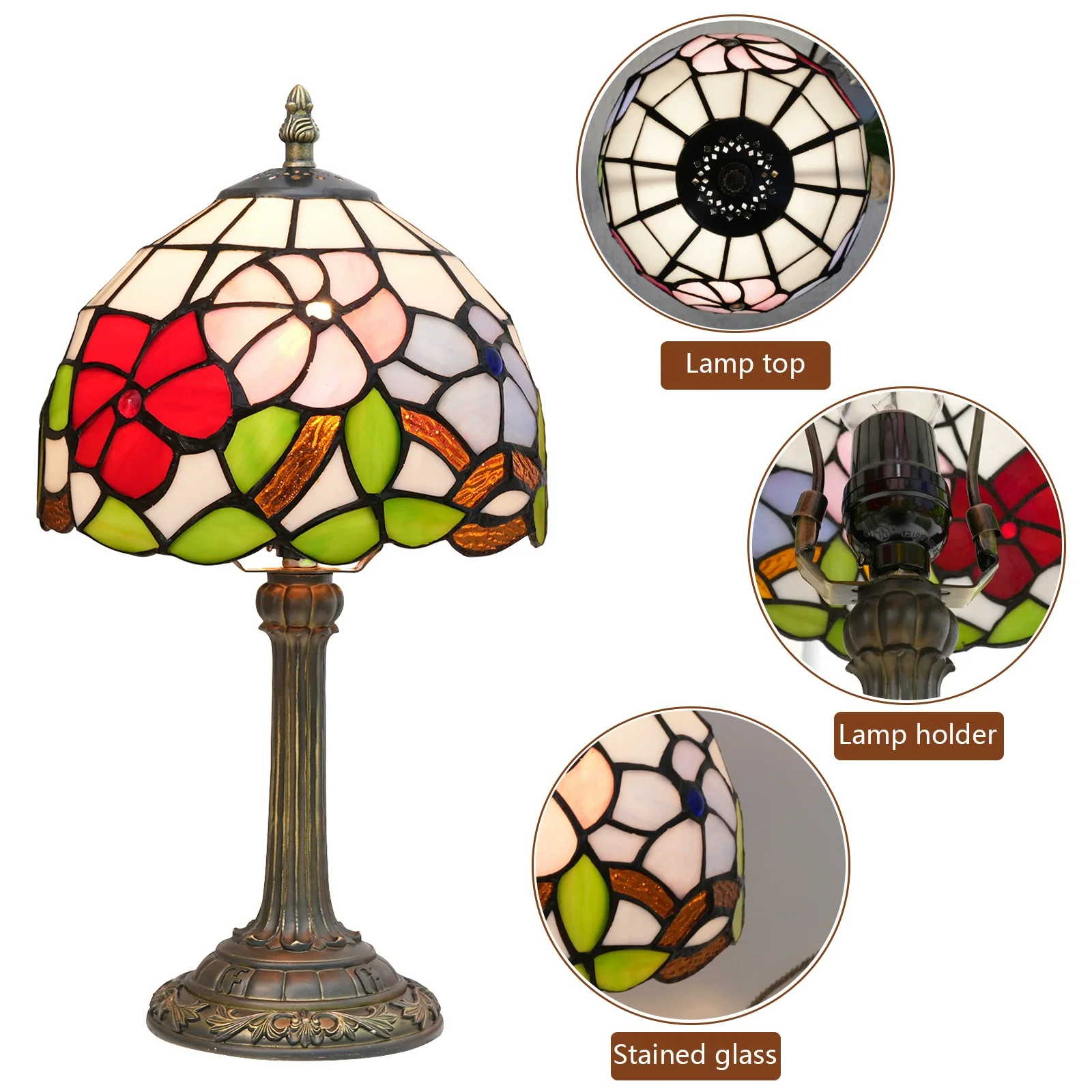 8 Inch 20CM Tiffany Stained Glass Table Lamp American Garden Morning Glory Bedroom Bedside Desk Lamp