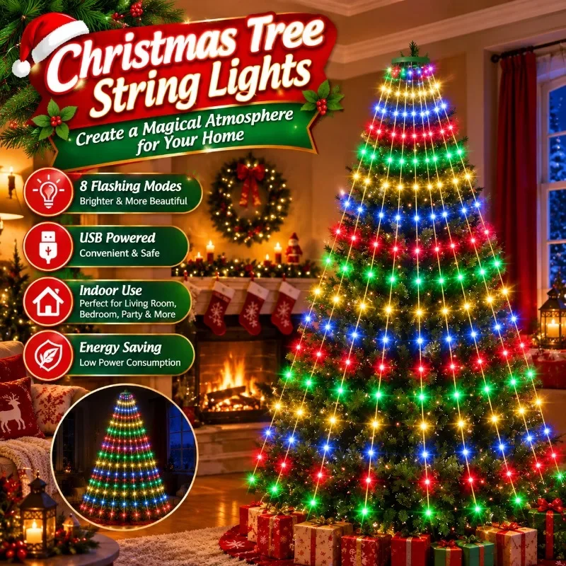 200/280/400LEDs Christmas Tree String Lights Indoor Warm White Fairy Lamp Party Festival Living Room Home Xmas Decoration Gift