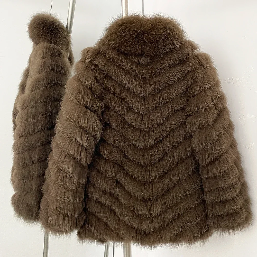 OFTBUY Neue Herbst-Winter-Oberbekleidung für Damen, Wendbare Stehkragen-Jacke aus echtem Fuchsfell, Chevron-Schnitt, kurze, abgeschnittene Naturpelzjacke – Detail 37
