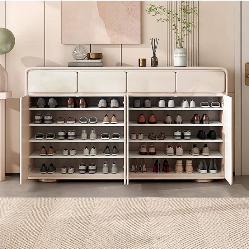 Cream Style Solid Wood Cream Shoe Cabinet for Living Room Scratch Resistant High Quality Durable Build Reinforced Frame
