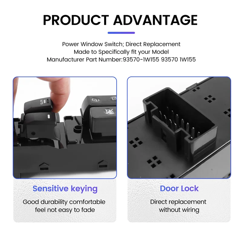 

AM-Car Front Left Drive Side Power Window Control Switch Button For Kia Rio (4Door) 2012-2015 93570-1W155