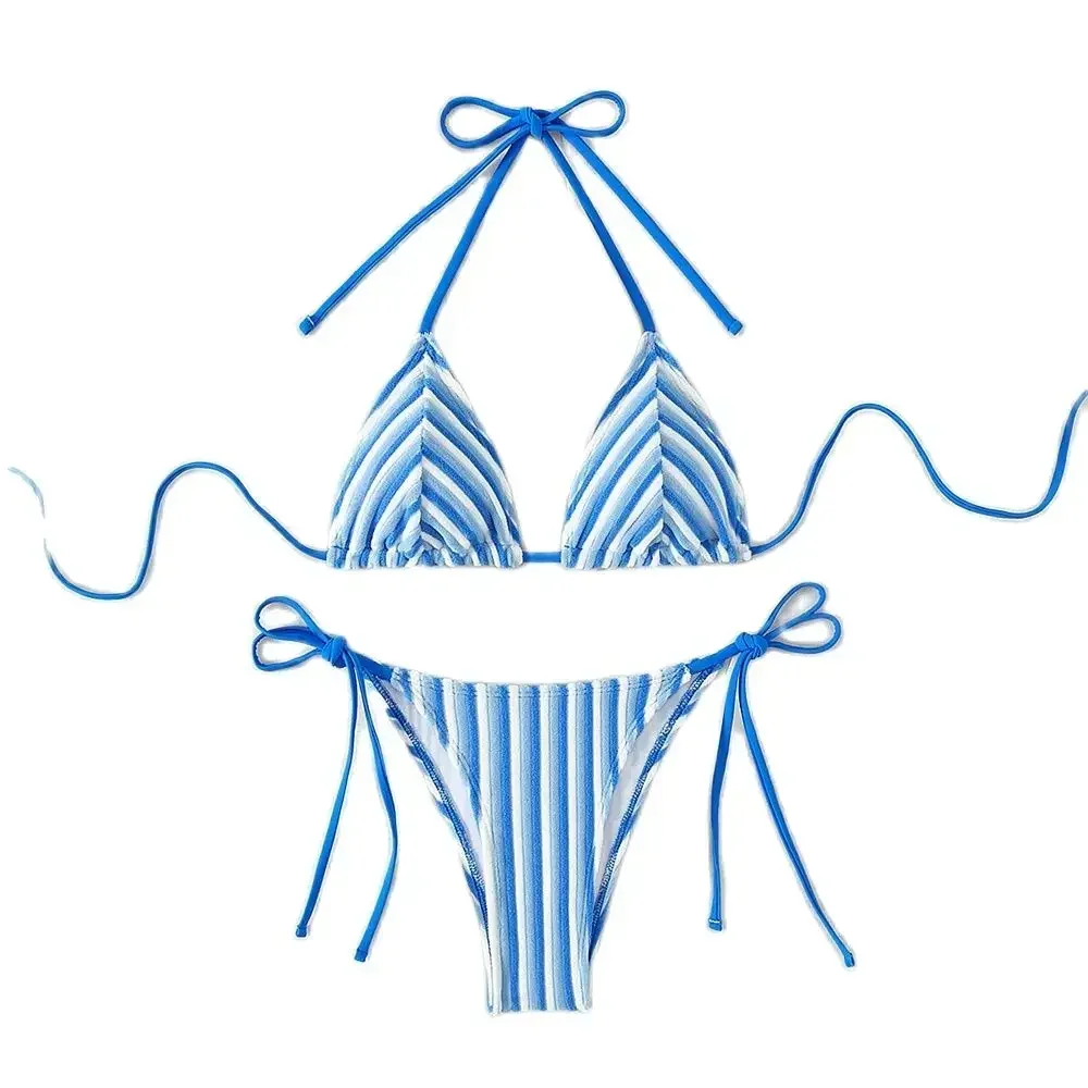 9 couleurs nouvelle serviette tissu licou cou cravate rayé Bikini maillot de bain pour les femmes été plage vacances taille basse maillots de bain 2024