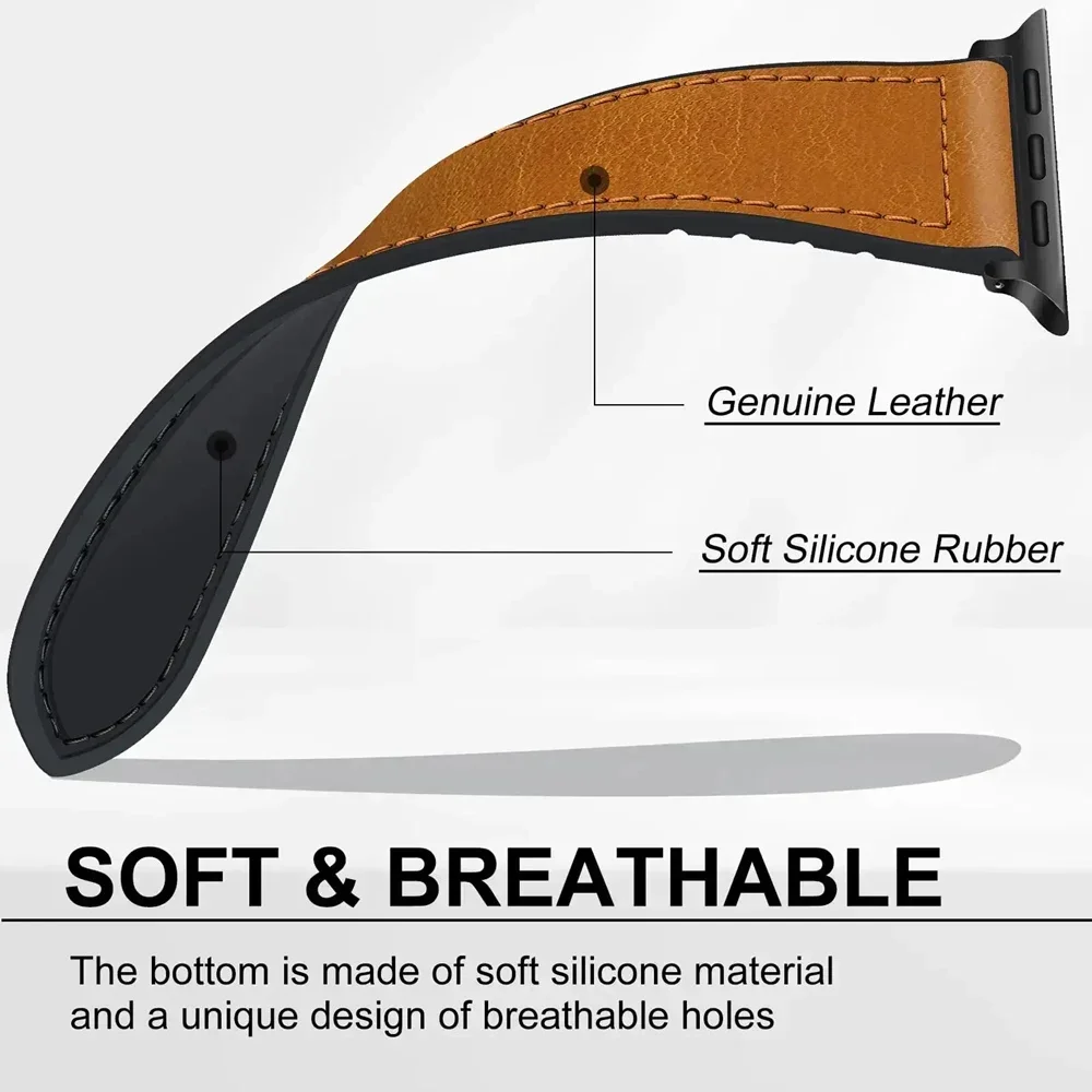 Leather+Silicone Strap For Apple Watch 10 42 46mm Ultra2 49mm 44mm 45 41mm 40mm 38 42mm Bracelet for iwatch Series 9 8 7 SE 6 image 5