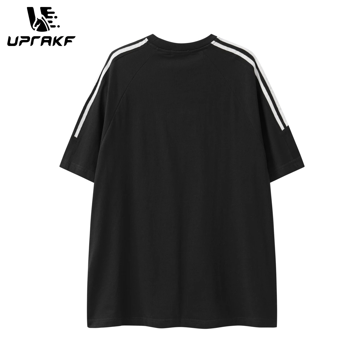 UPRAKF Sport Style T Shirt Side Stripe Casual Loose Crew Neck Cotton Letter Print Racing Suit Tees Summer Streetwear Unisex Top