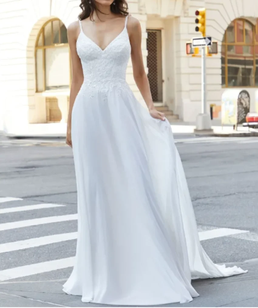 Othray V-Neck Bridal Gowns Sleeveless Backless A-Line Robe Mariée Custom Made Spagehtti Straps Chiffon Wedding Dress Sexy Lace