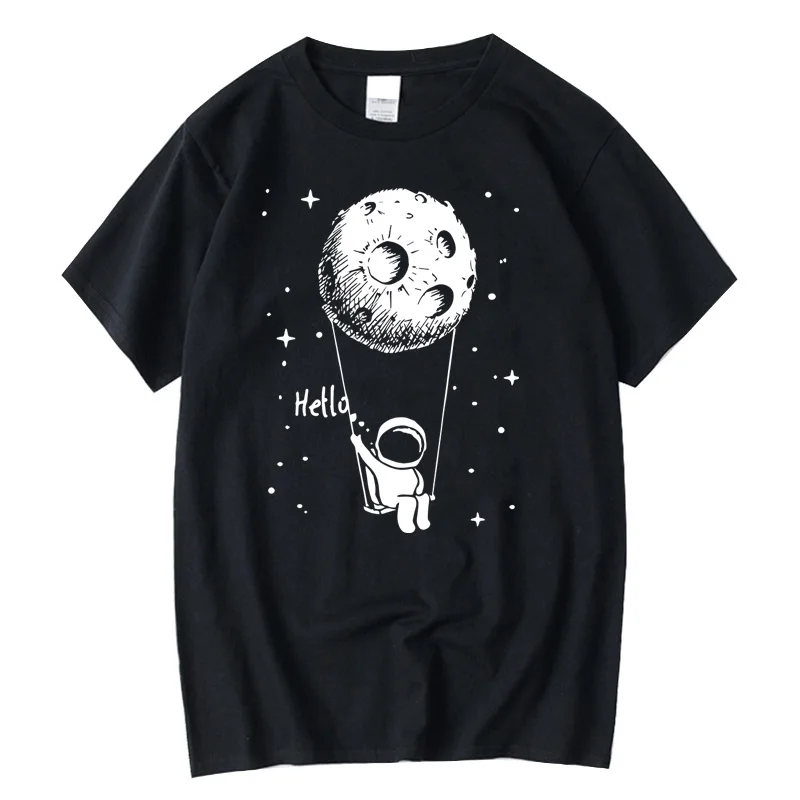 Summer Men T-shirt High Quality 100% Cotton Funny Spaceman Design Printing Casual Short Sleeve Cool Loose Tshirt Male Tops